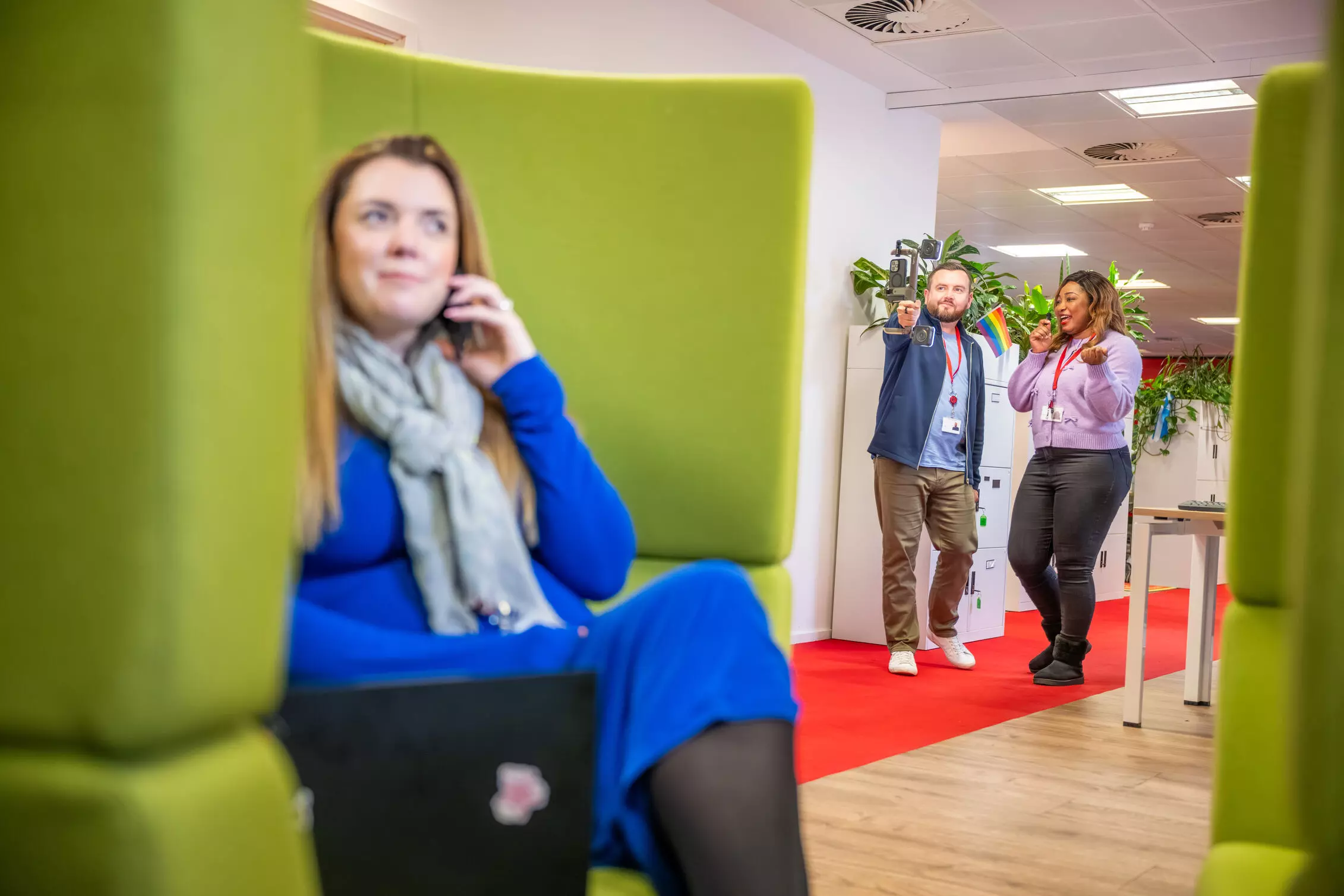Employee's around a table at Christmas Event